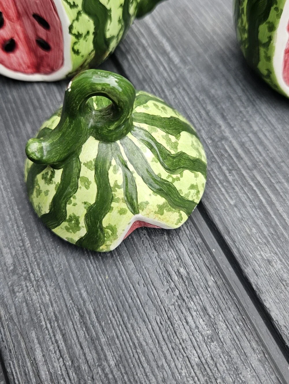 vintage 1993 Boston Warehouse Watermelon creamer and sugar bowl set.